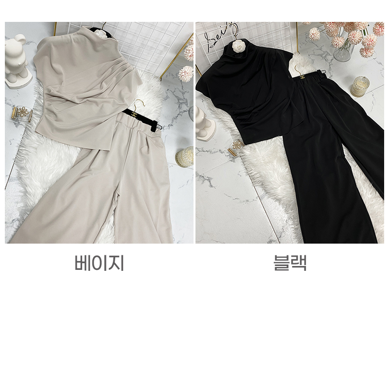 국내제작 / Set - 엘레강스 탑 와이드팬츠 오피스 투피스 세트 / 하객룩 추천 상세 이미지 5