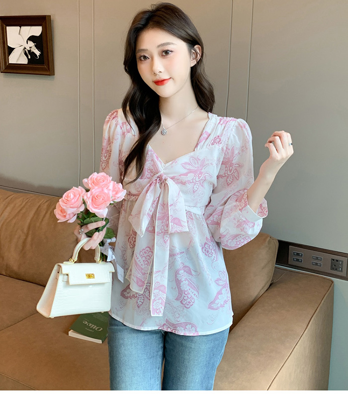 [오드리 플라워 리본 쉬폰 블라우스 - 빅사이즈까지] 바비코코